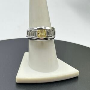 Designer Sterling Silver 925 Raised Yellow Round and Baguette CZ Ring  Size 8.25